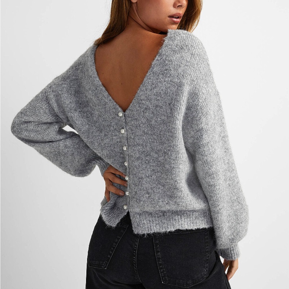 Simons Heather Gray Off the Shoulder Cardigan